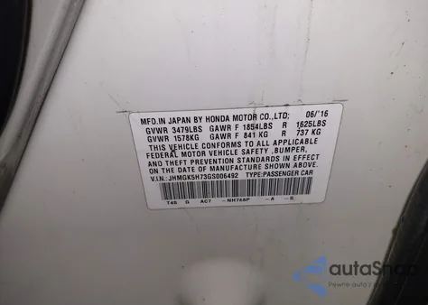 2016 Honda Fit Ex from USA, damaged, VIN JHMGK5H73GS006492